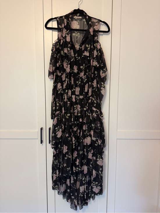 Ulla Johnson Dresses & Skirts - Ulla Johnson Marion Dress Silk Chiffon Cold Shoulder Black w Blush Floral Size 0